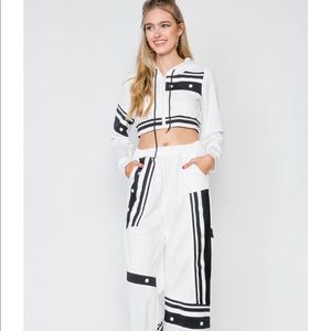 White knit crop sweater pant set